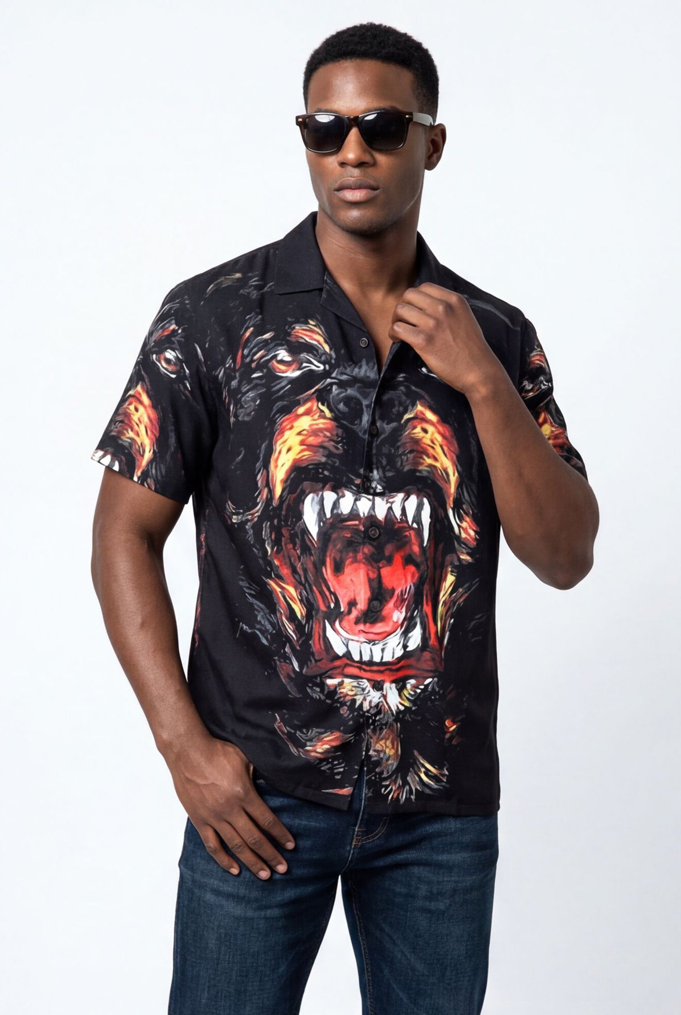 Hawaiian Aloha Shirt Men's Street Wear Dog Modern Short Sleeve
