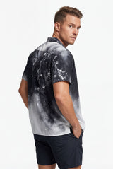 Hawaiian Aloha Shirt Men's Flowers Black White Degrade Modern Short Sleeve