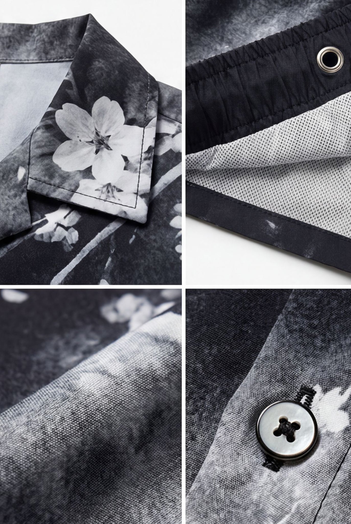 Hawaiian Aloha Shirt Men's Flowers Black White Degrade Modern Short Sleeve