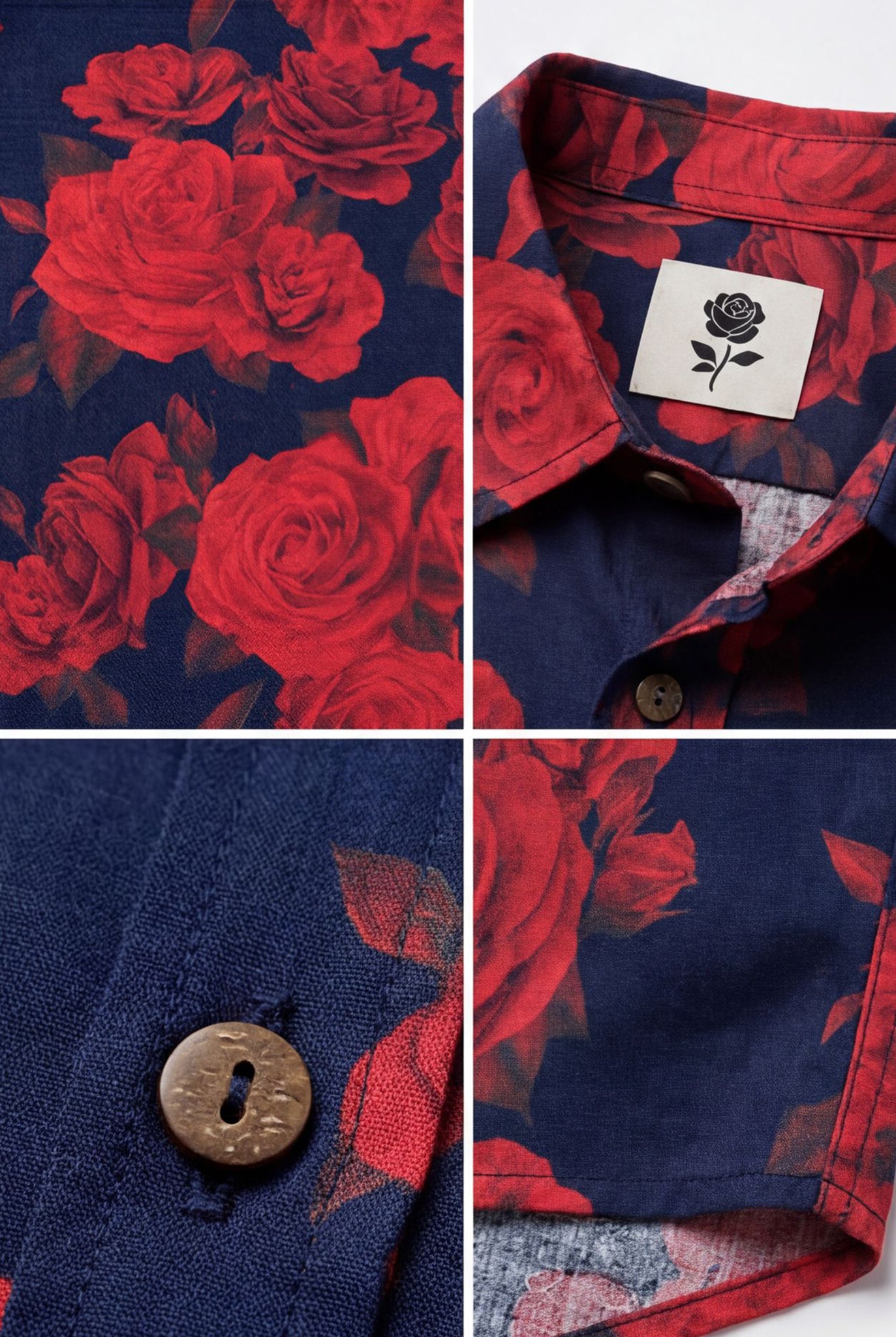 Hawaiian Aloha Shirt Red Black Roses Tropical Short Sleeve