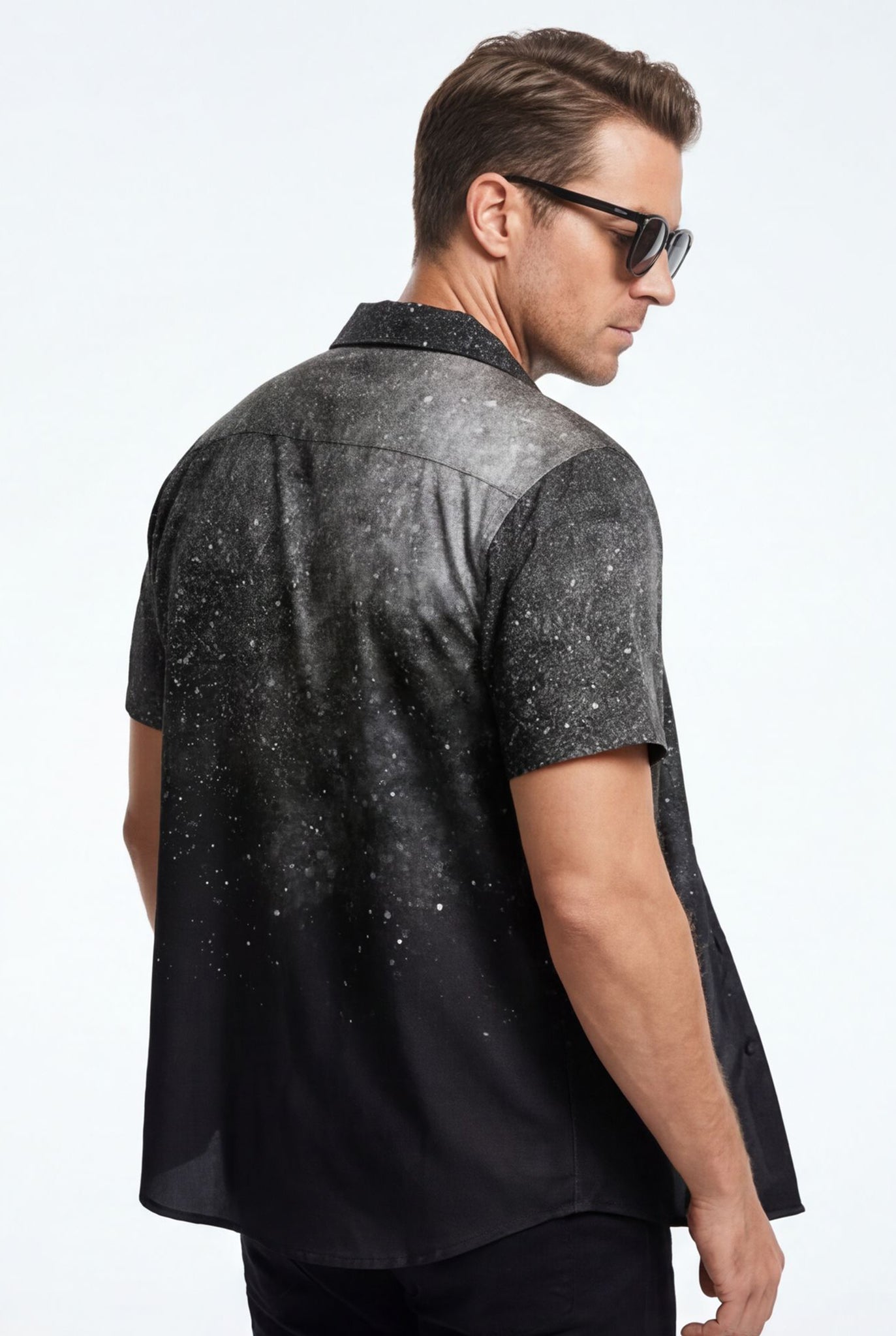 Hawaiian Aloha Shirt Men's Black White Degrade Classical Short Sleeve