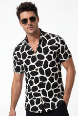 Hawaiian Aloha Shirt Men's Geometric Black White Modern Short Sleeve