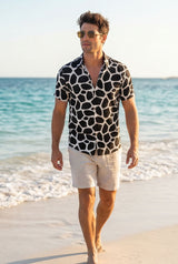 Hawaiian Aloha Shirt Men's Geometric Black White Modern Short Sleeve