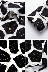 Hawaiian Aloha Shirt Men's Geometric Black White Modern Short Sleeve