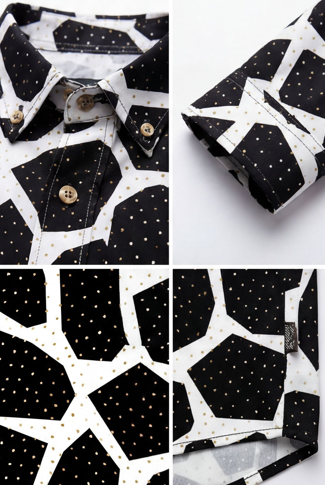Hawaiian Aloha Shirt Men's Geometric Black White Modern Short Sleeve