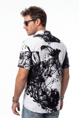 Hawaiian Aloha Shirt Men's Modern Print Black White Smoke Short Sleeve