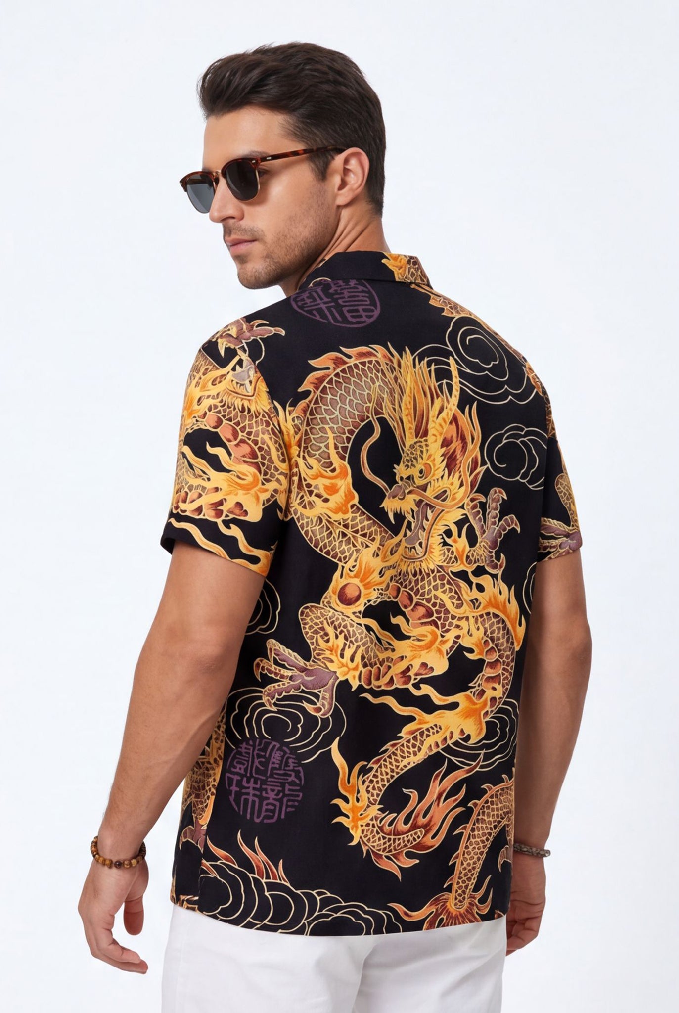 Hawaiian Aloha Shirt Men's Chine Dragon Print Short Sleeve