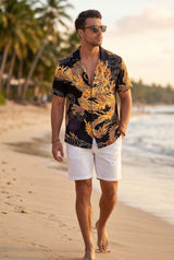 Hawaiian Aloha Shirt Men's Chine Dragon Print Short Sleeve