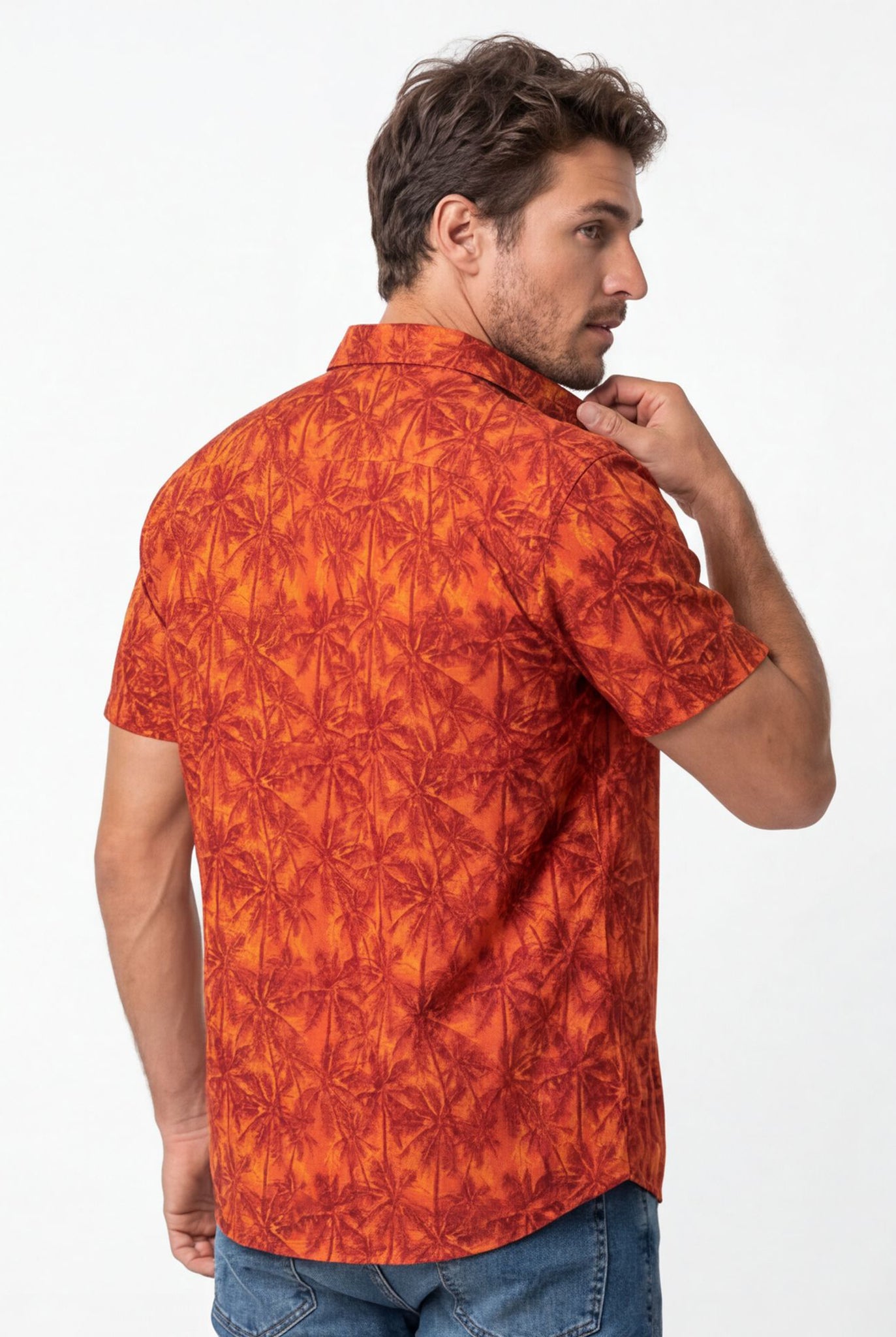Hawaiian Aloha Shirt Men's Orange Tropical Classical Art Print Short Sleeve