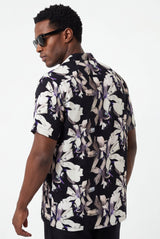 Hawaiian Aloha Shirt Men's Tropical Classic White Black Flowers Short Sleeve