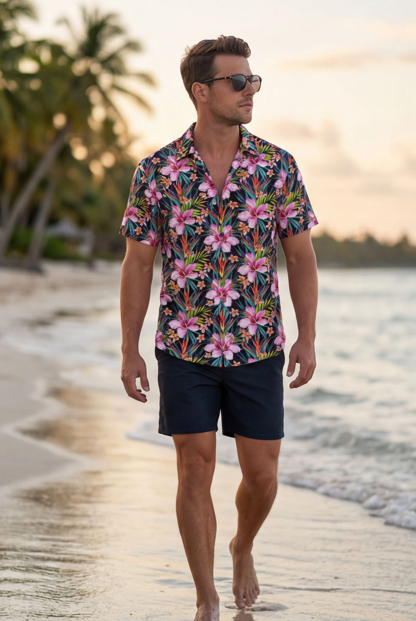 Hawaiian Aloha Shirt Men's Floral Tropical Classical Print Short Sleeve