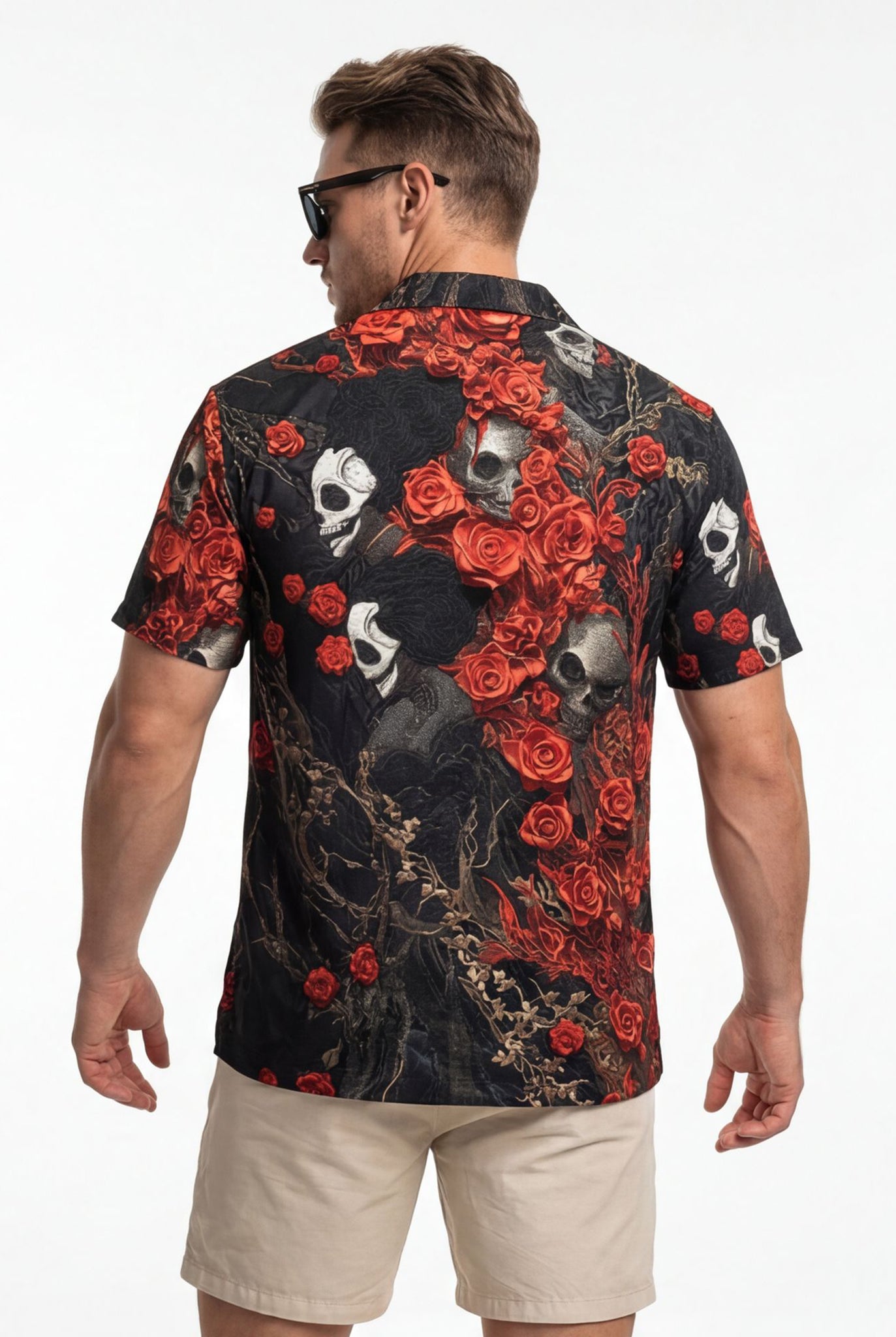 Hawaiian Aloha Shirt Men's Floral Skuls Roses Modern Short Sleeve