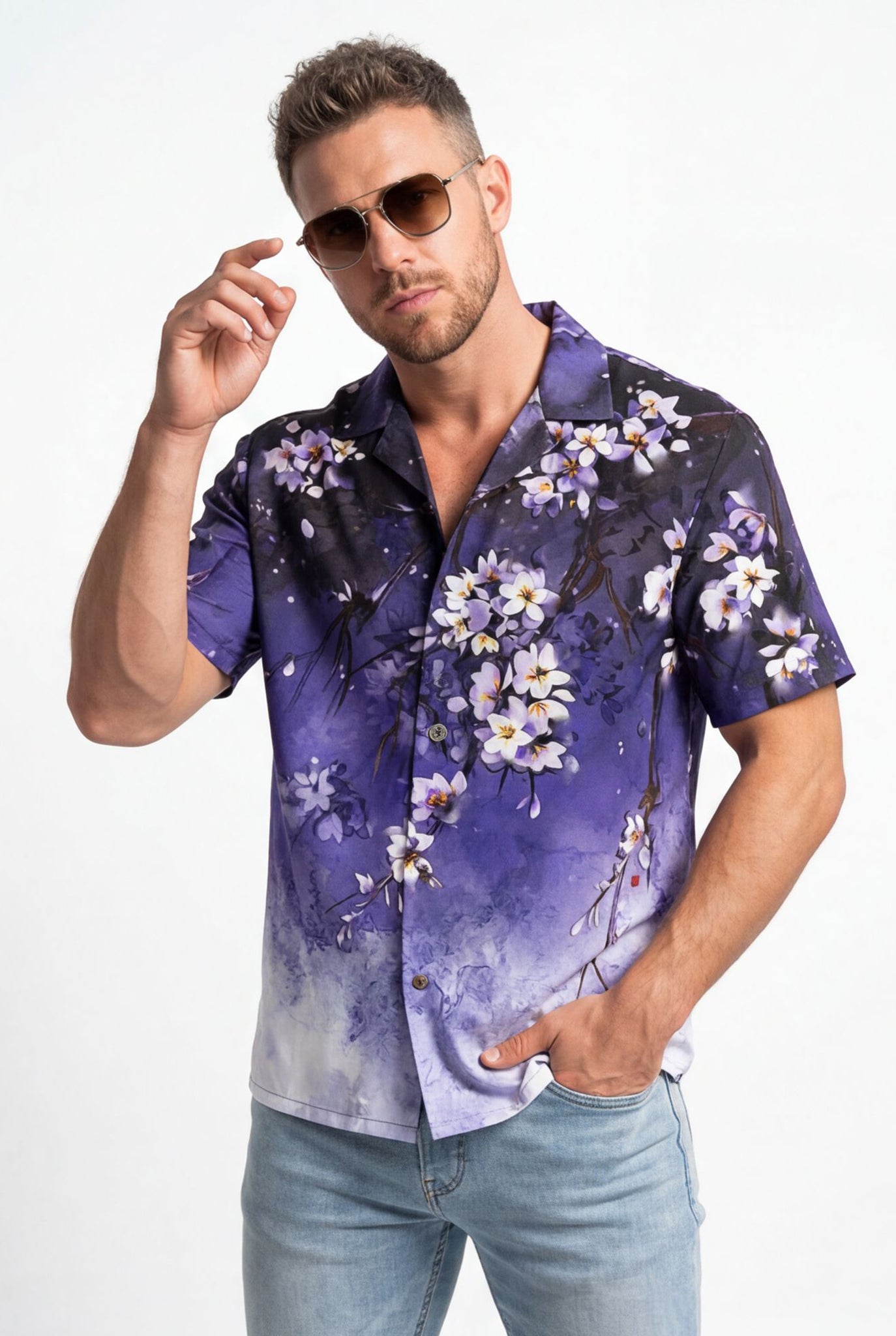 Hawaiian Aloha Shirt Men's Tropical Flower Degrade Fade Short Sleeve