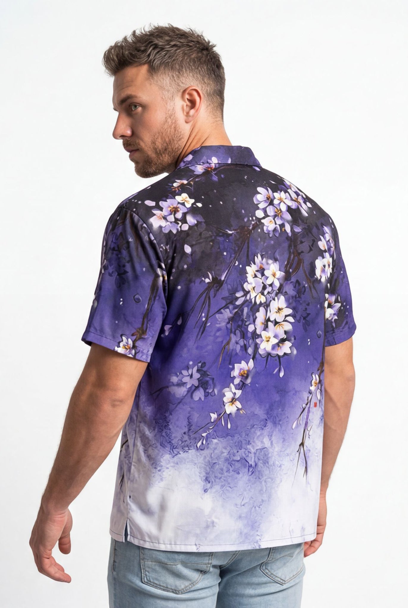 Hawaiian Aloha Shirt Men's Tropical Flower Degrade Fade Short Sleeve