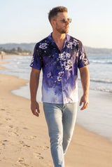 Hawaiian Aloha Shirt Men's Tropical Flower Degrade Fade Short Sleeve