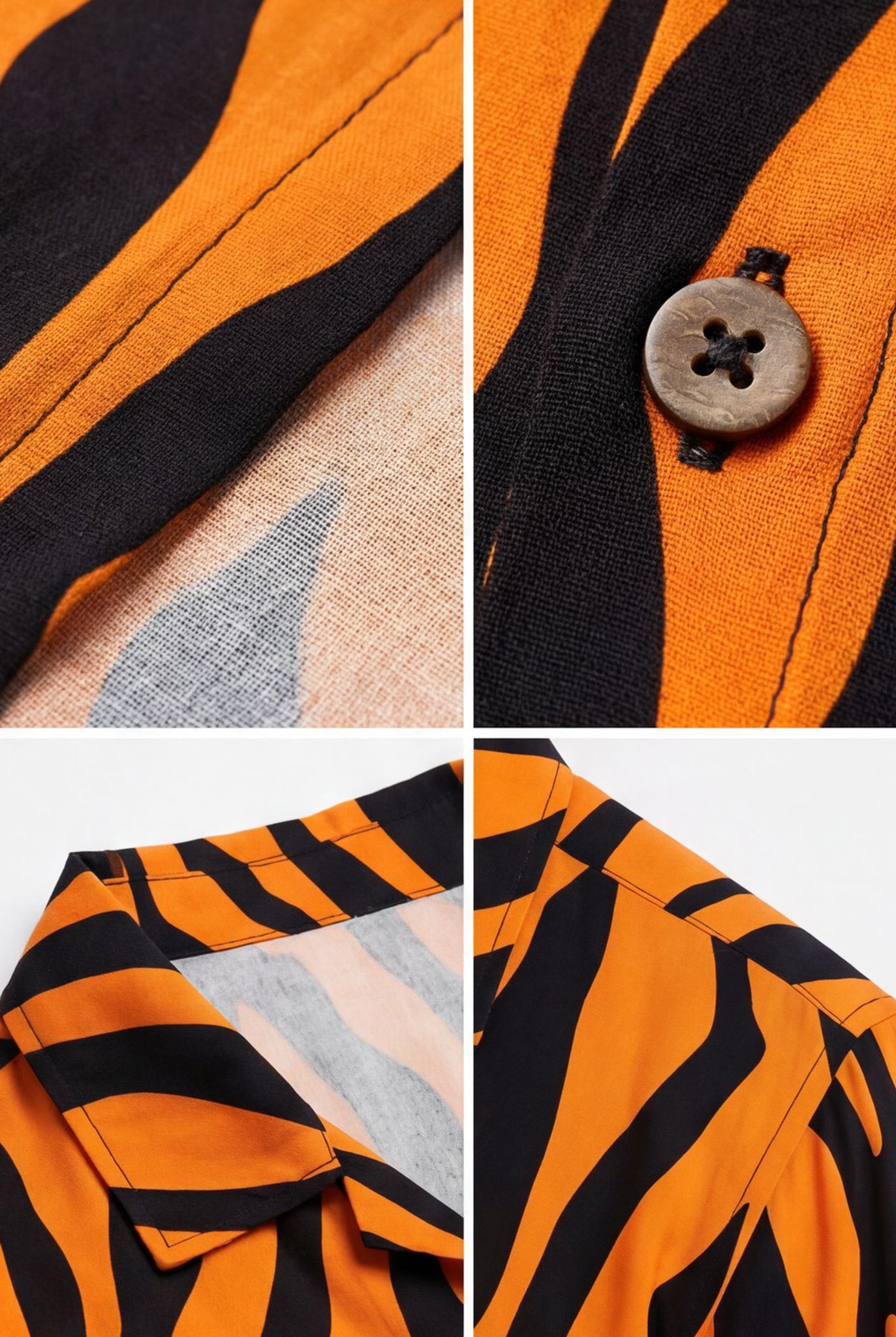 Hawaiian Aloha Shirt Men's Orange Black Tiger Print Short Sleeve