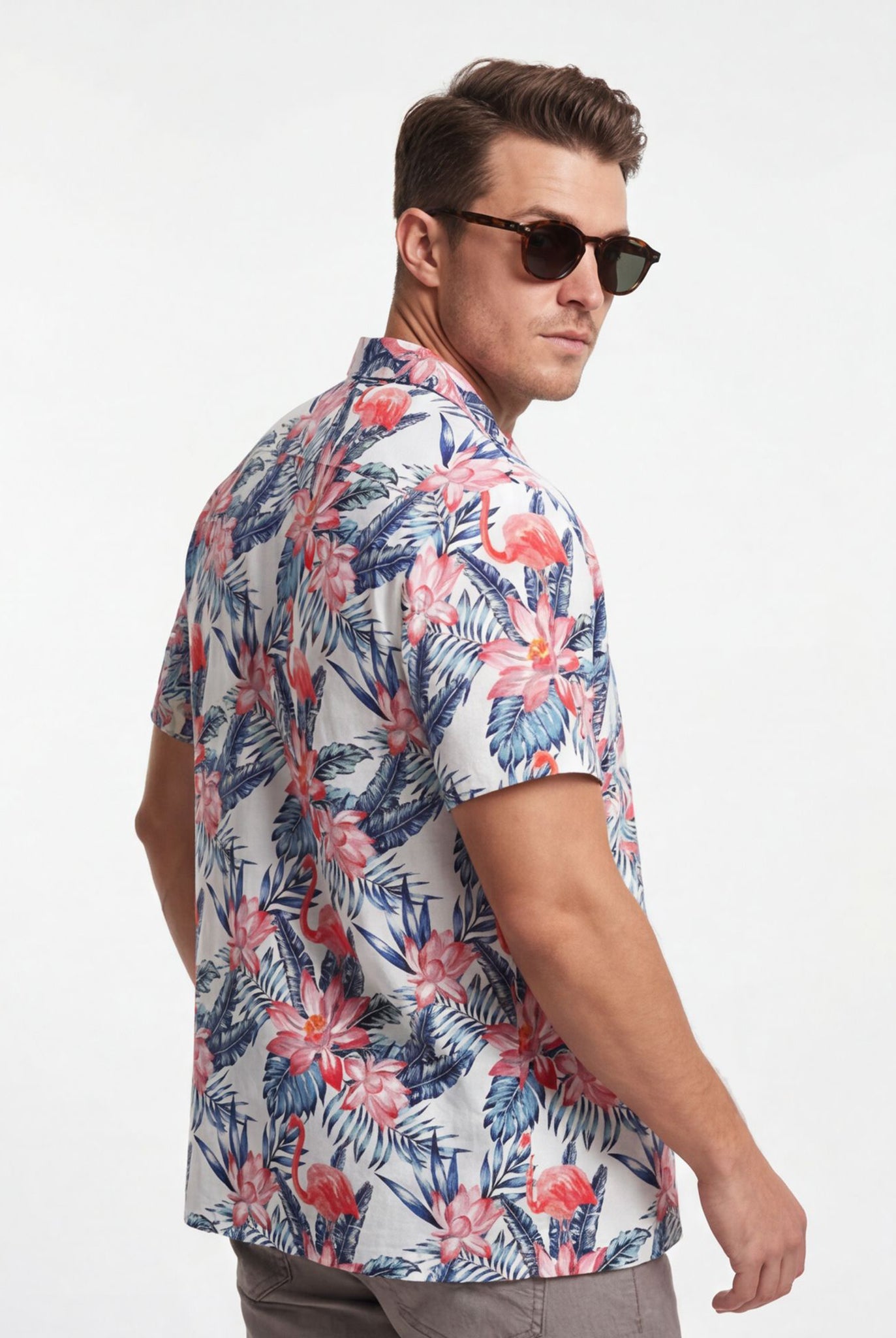 Hawaiian Aloha Shirt Men's Tropical Classic Print Flamingo Flowers Short Sleeve