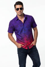 Hawaiian Aloha Shirt Men's Purple Pink Degrade Modern Short Sleeve