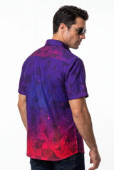 Hawaiian Aloha Shirt Men's Purple Pink Degrade Modern Short Sleeve