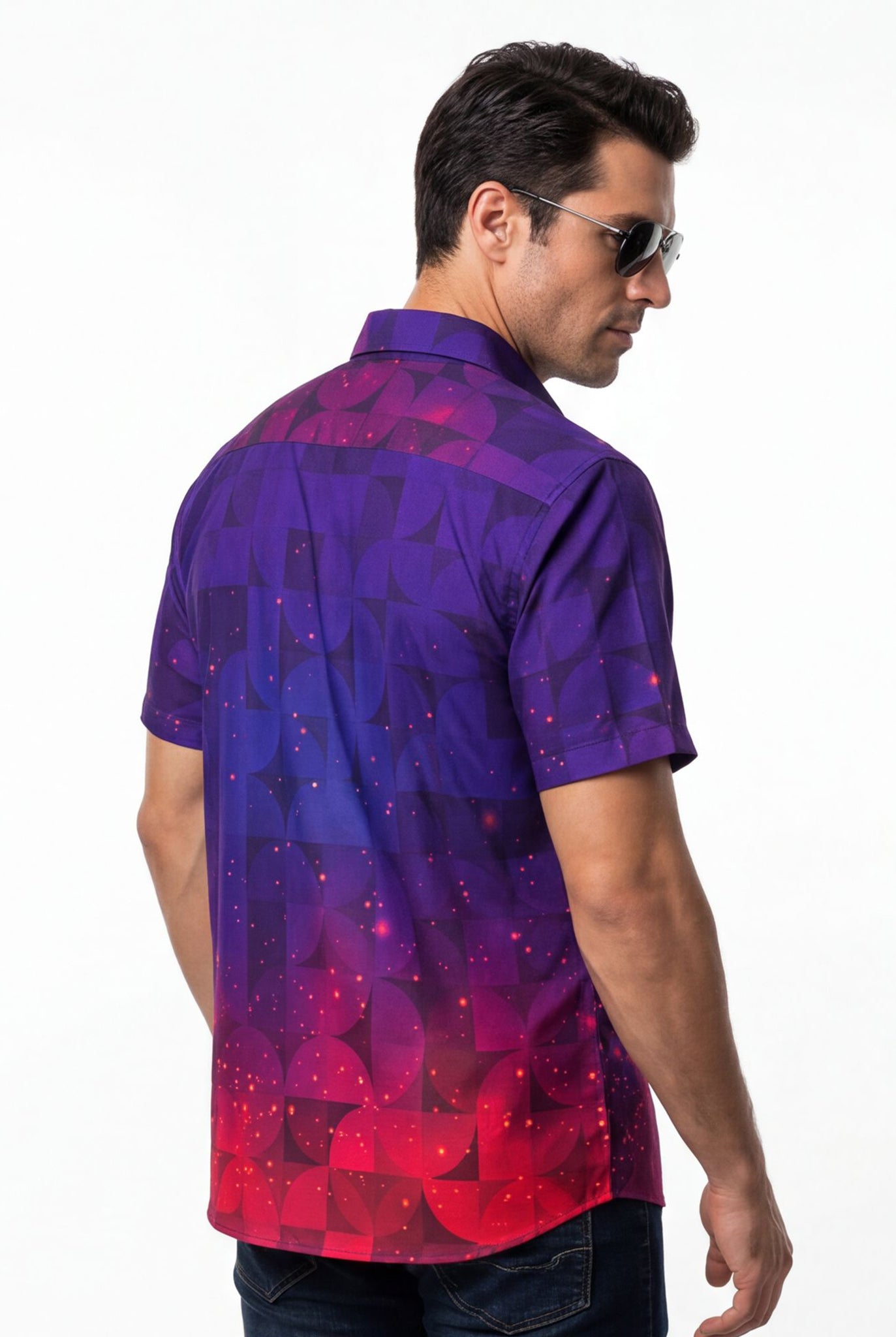 Hawaiian Aloha Shirt Men's Purple Pink Degrade Modern Short Sleeve