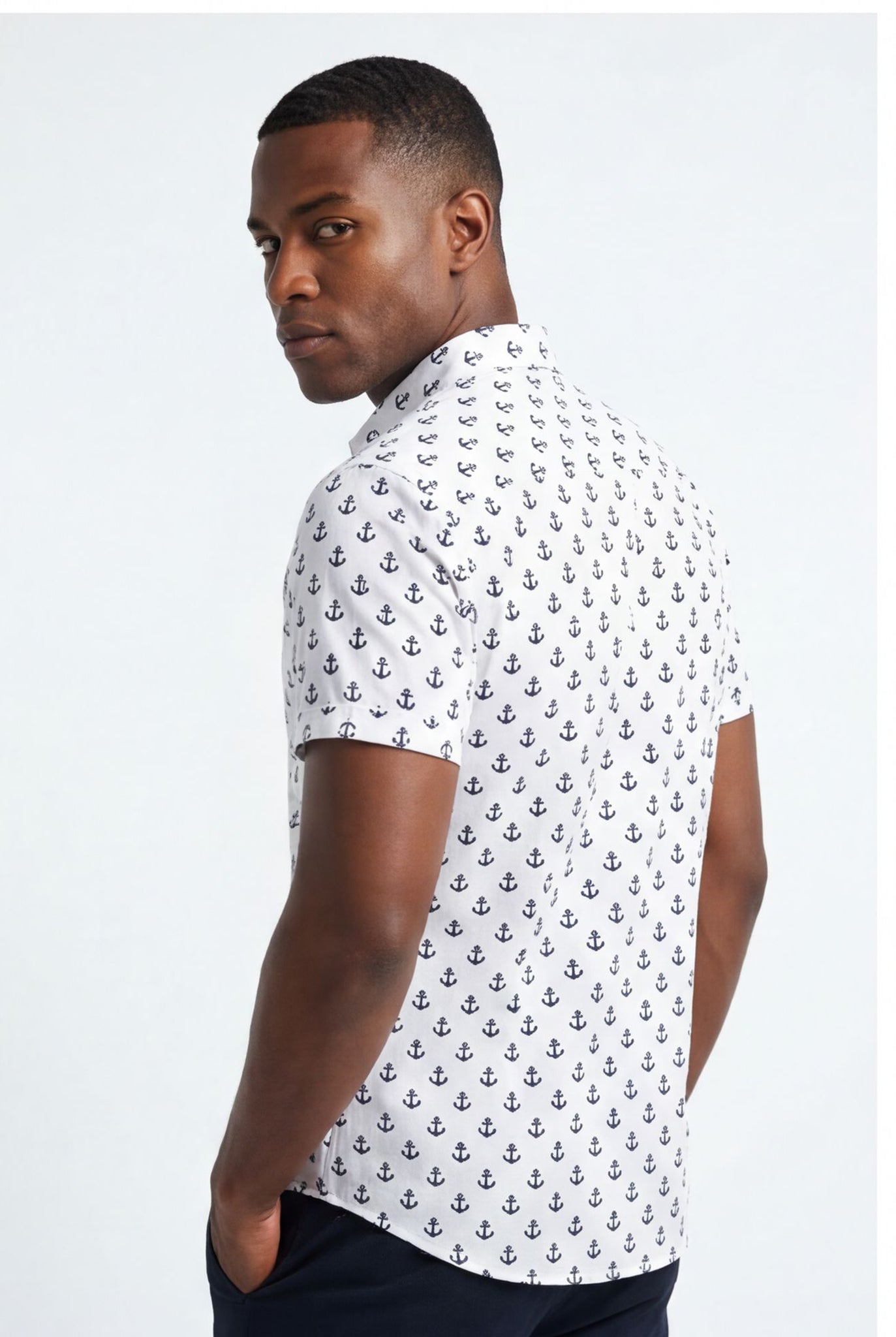 Hawaiian Aloha Shirt Men's Tropical Classic Sailor Anchor Short Sleeve