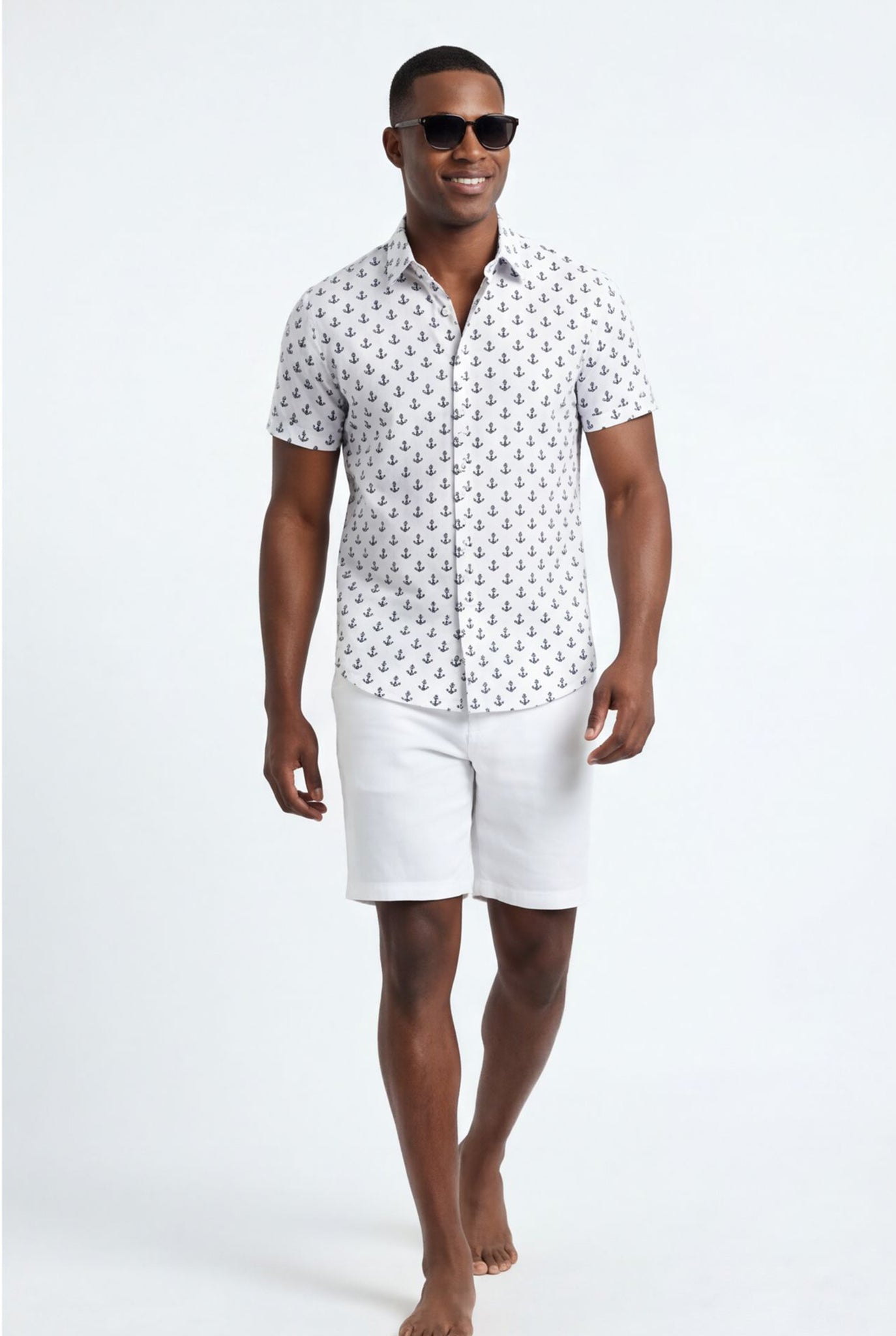 Hawaiian Aloha Shirt Men's Tropical Classic Sailor Anchor Short Sleeve