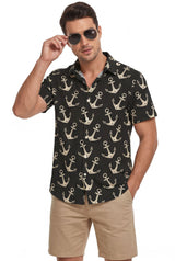 Hawaiian Aloha Shirt Men's Sea Anchor Sailor Classical Print Short Sleeve
