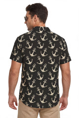 Hawaiian Aloha Shirt Men's Sea Anchor Sailor Classical Print Short Sleeve