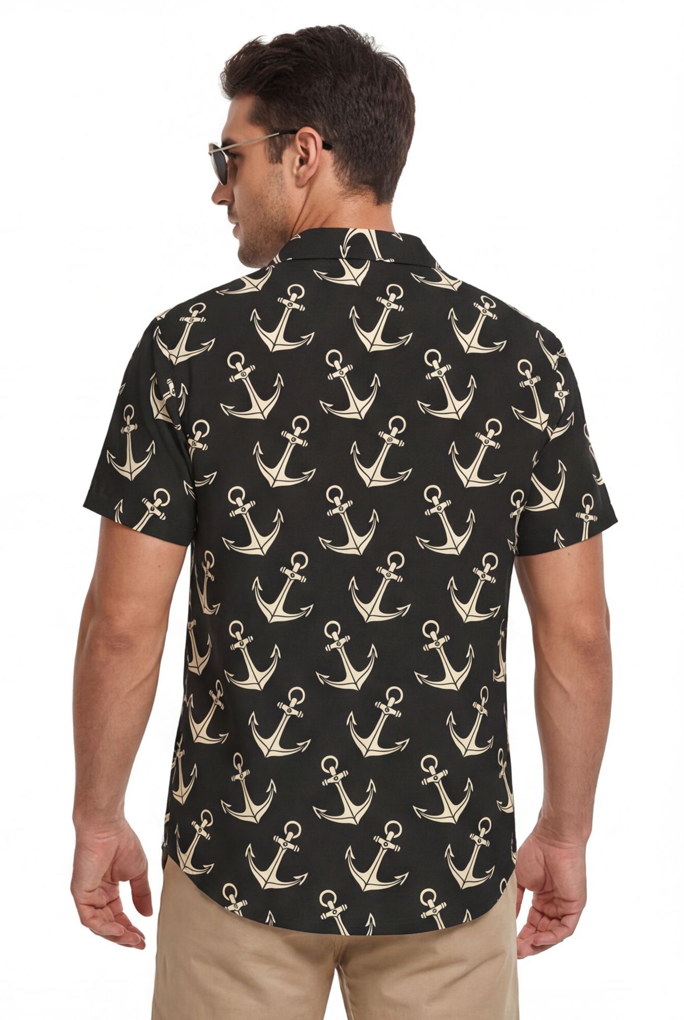 Hawaiian Aloha Shirt Men's Sea Anchor Sailor Classical Print Short Sleeve