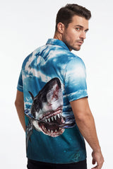 Hawaiian Aloha Shirt Men's 3D Shark Attack Modern Short Sleeve