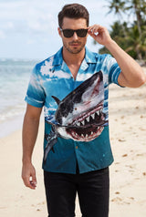 Hawaiian Aloha Shirt Men's 3D Shark Attack Modern Short Sleeve