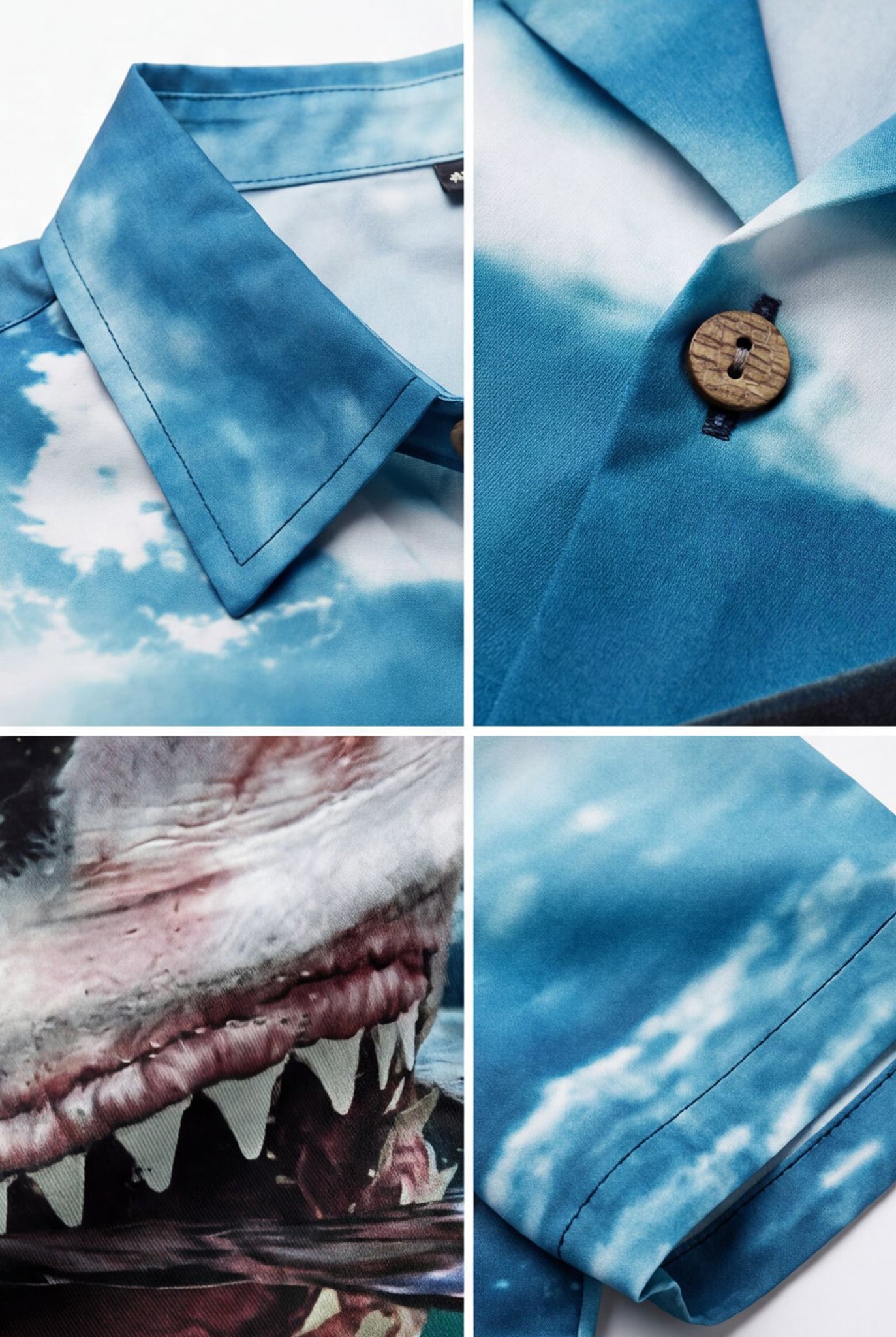 Hawaiian Aloha Shirt Men's 3D Shark Attack Modern Short Sleeve