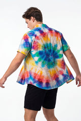 Hawaiian Aloha Shirt Men's Tie Dye Colorful Print Short Sleeve