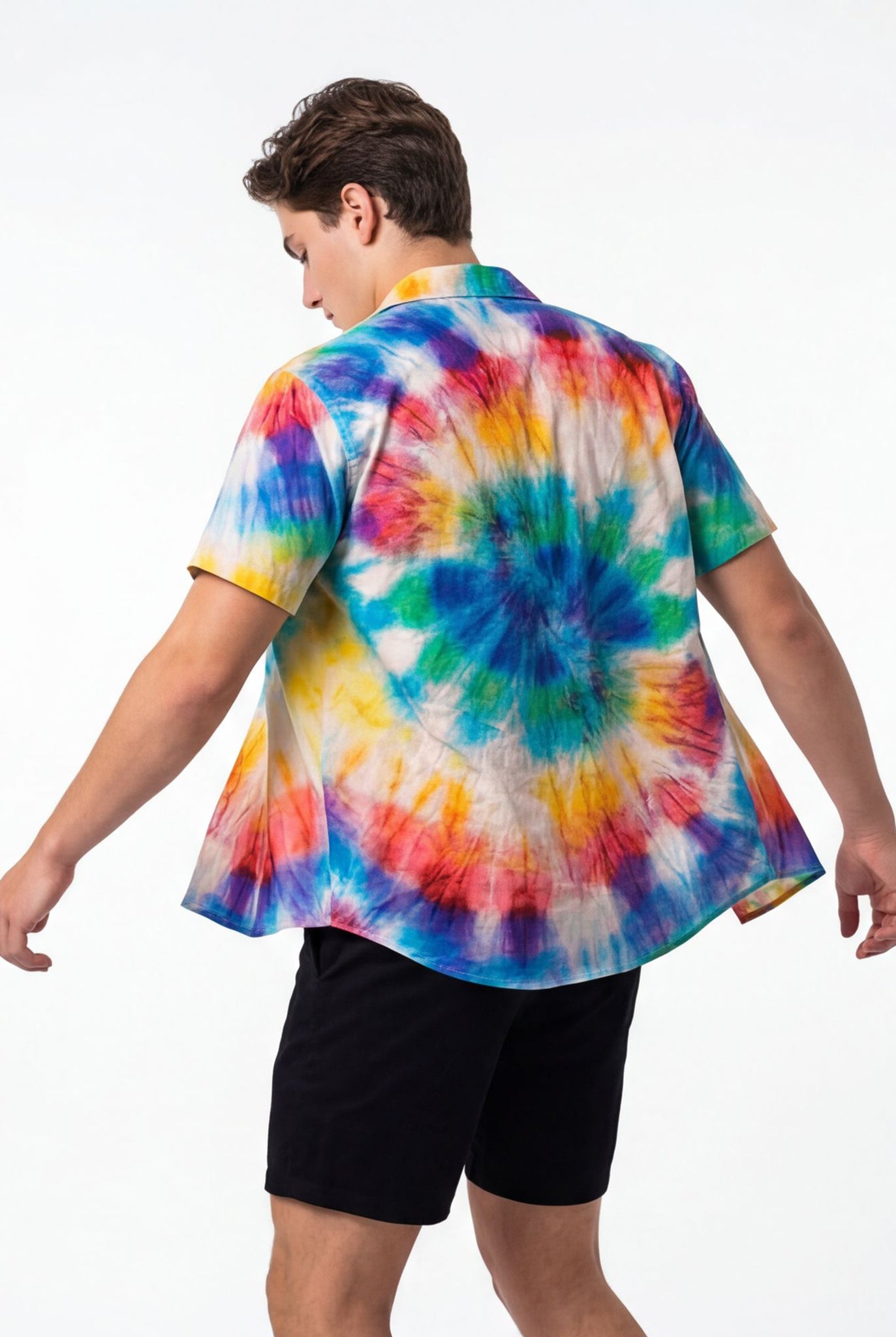 Hawaiian Aloha Shirt Men's Tie Dye Colorful Print Short Sleeve