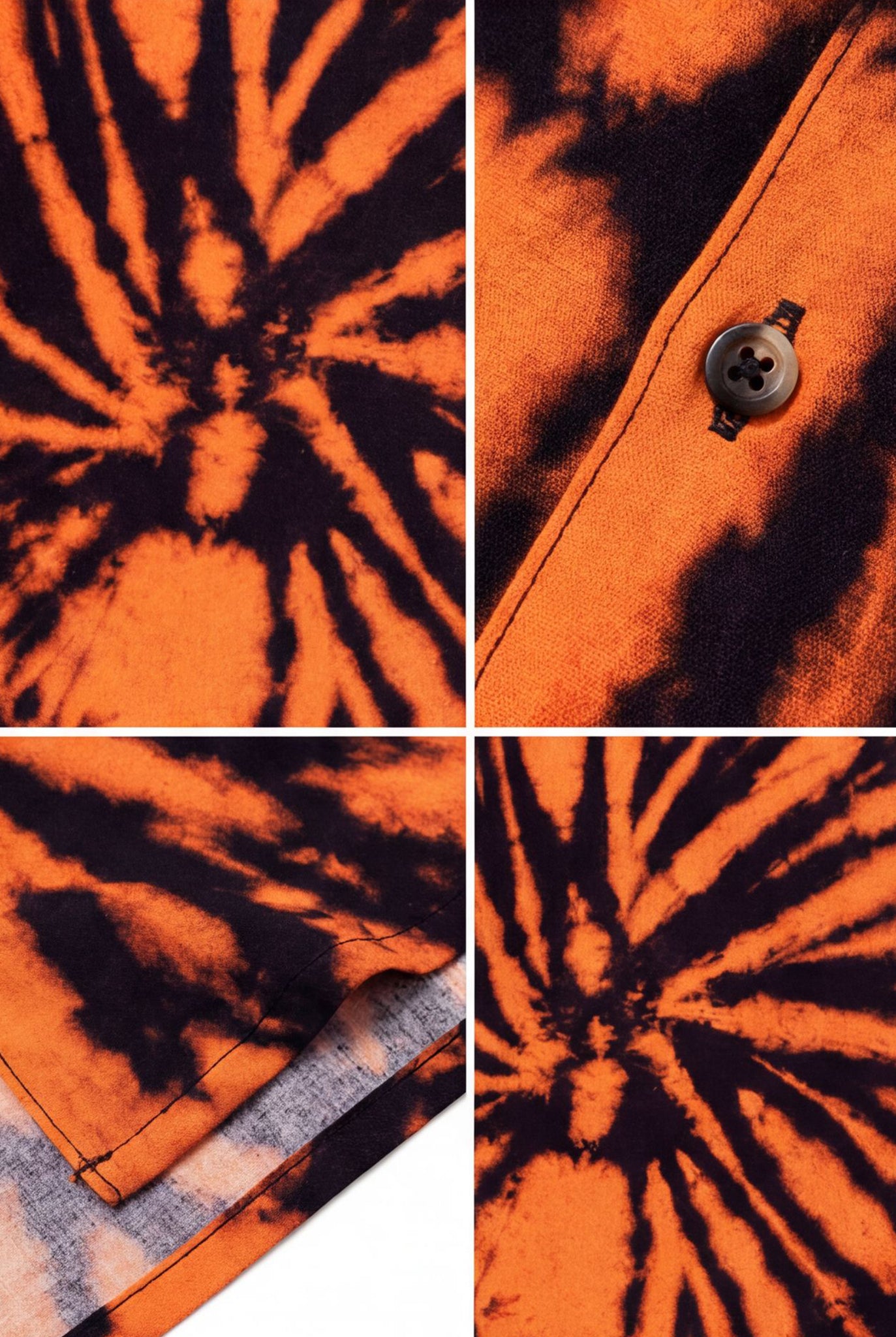Hawaiian Aloha Shirt Men's Tie Dye Orange Black Print Short Sleeve