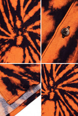 Hawaiian Aloha Shirt Men's Tie Dye Orange Black Print Short Sleeve