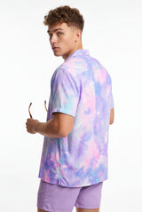 Hawaiian Aloha Shirt Men's Tie Dye Colorful Purple Print Short Sleeve