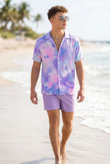 Hawaiian Aloha Shirt Men's Tie Dye Colorful Purple Print Short Sleeve