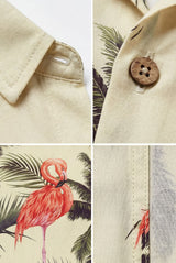 Hawaiian Aloha Shirt Flamingo Classical Tropical Short Sleeve Beige