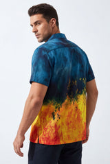 Hawaiian Aloha Shirt Men's Blue Fire Modern Short Sleeve