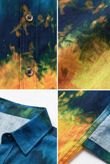 Hawaiian Aloha Shirt Men's Blue Fire Modern Short Sleeve