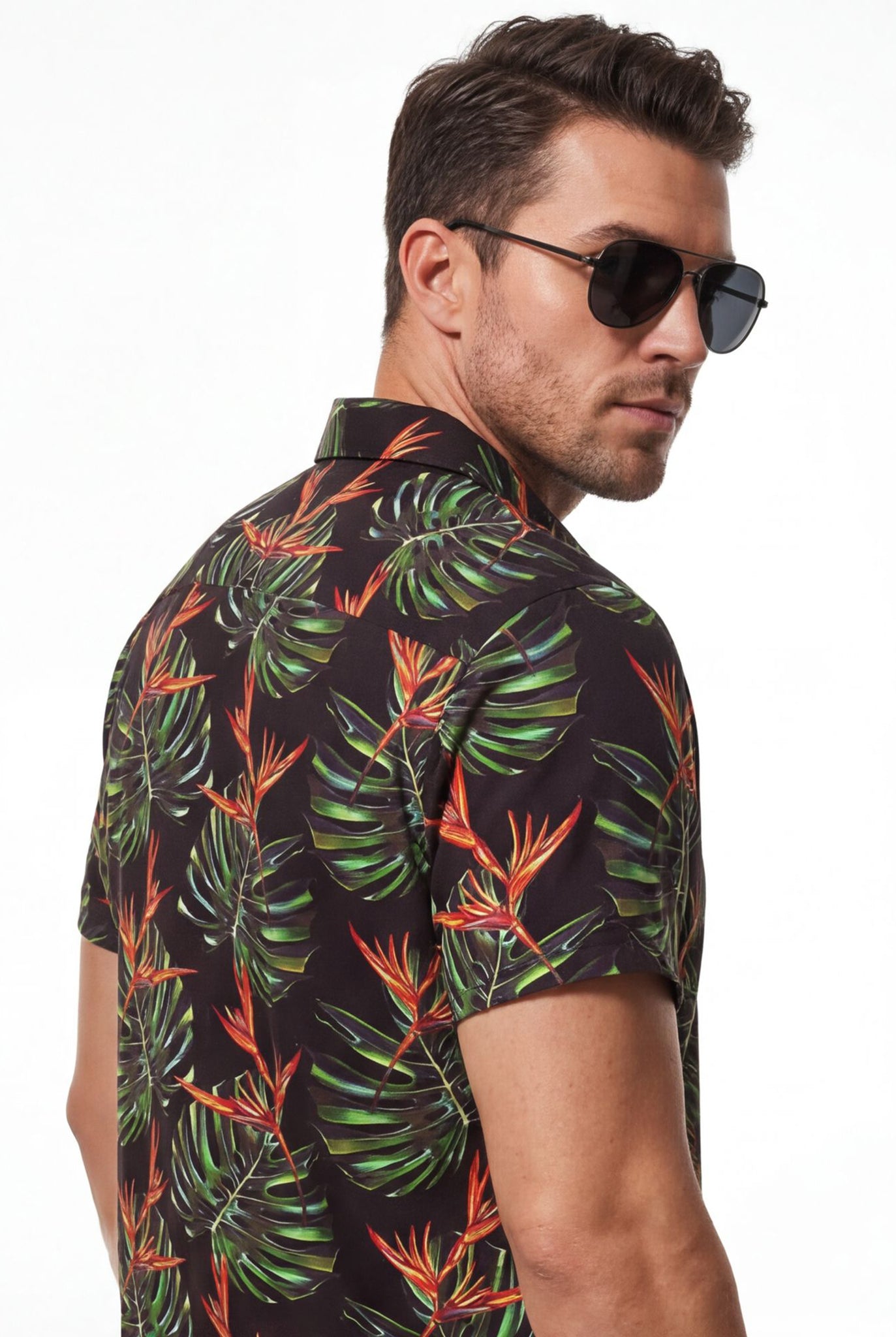 Hawaiian Aloha Shirt Men's Tropical Amazon Flowers Short Sleeve