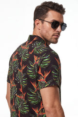 Hawaiian Aloha Shirt Men's Tropical Amazon Flowers Short Sleeve