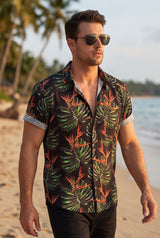 Hawaiian Aloha Shirt Men's Tropical Amazon Flowers Short Sleeve