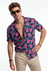 Hawaiian Aloha Shirt Men's Floral Tropical Pink Classical Print Short Sleeve