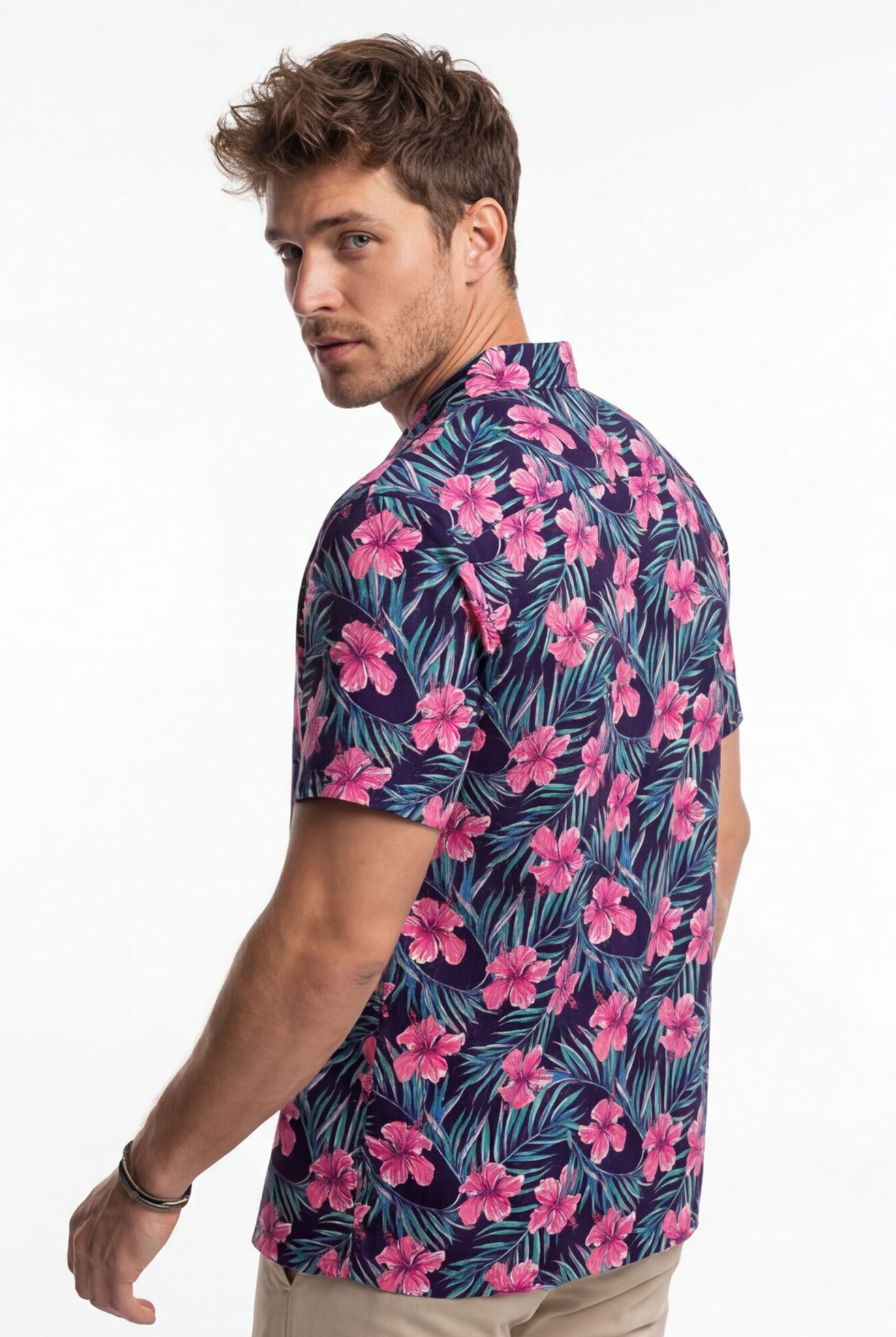 Hawaiian Aloha Shirt Men's Floral Tropical Pink Classical Print Short Sleeve