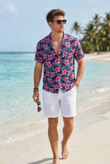 Hawaiian Aloha Shirt Men's Floral Tropical Pink Classical Print Short Sleeve