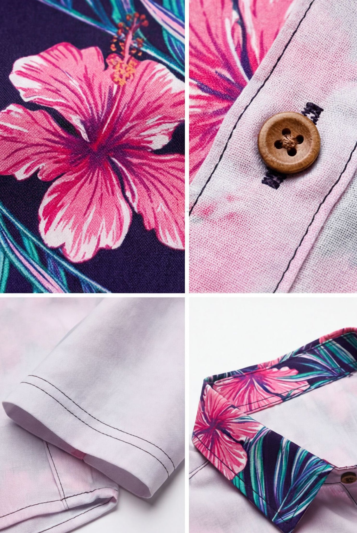 Hawaiian Aloha Shirt Men's Floral Tropical Pink Classical Print Short Sleeve