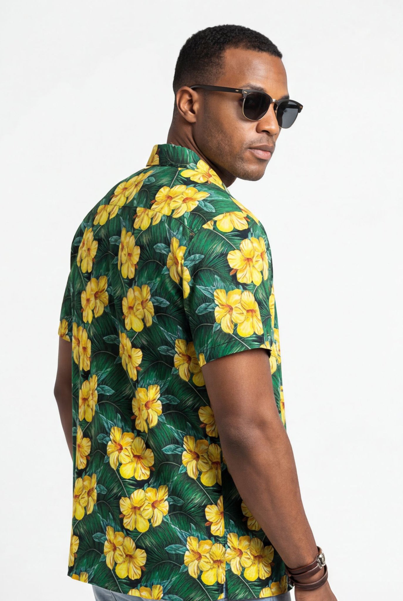 Hawaiian Aloha Shirt Men's Tropical Flowers Yellow Classical Short Sleeve
