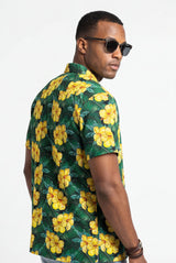 Hawaiian Aloha Shirt Men's Tropical Flowers Yellow Classical Short Sleeve